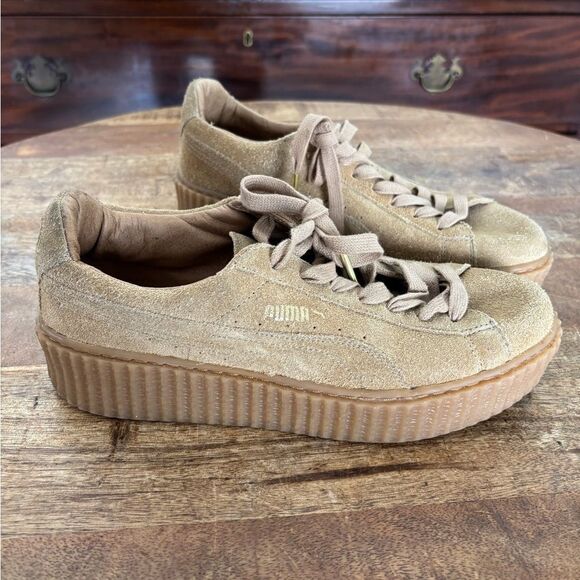 Tan Athletic Shoes with Platform Sole and Suede Finish - Picture 5 of 9